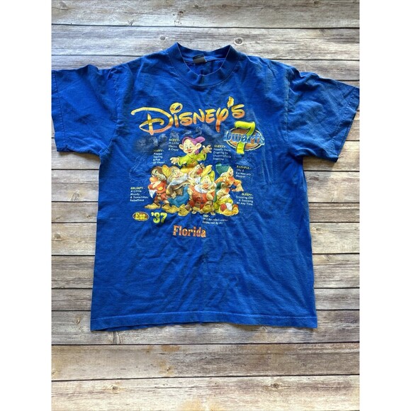 Disney Vintage 7 Dwarfs Florida  T-Shirt Size Medium Blue - Picture 1 of 11